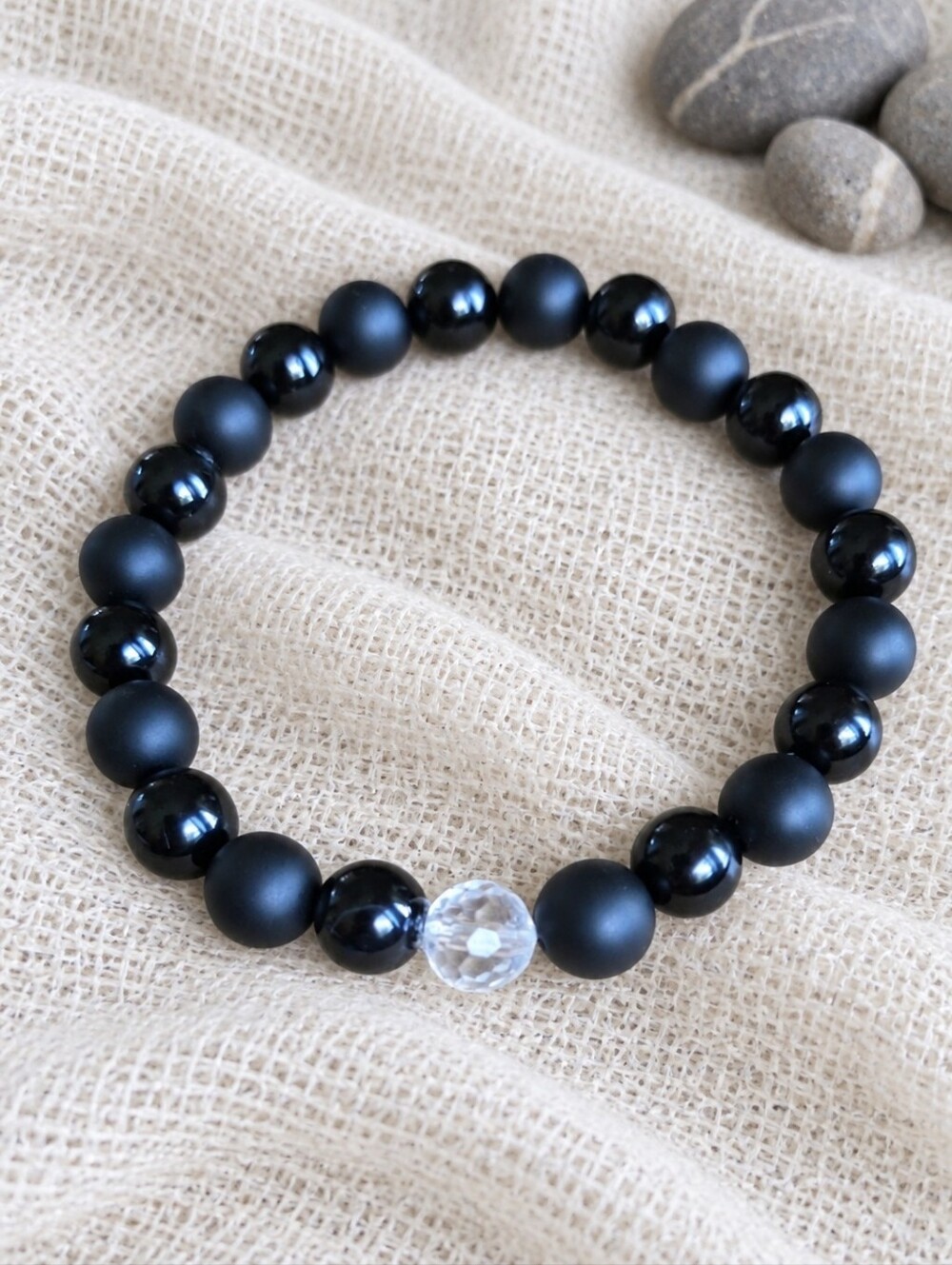 Black Onyx Beaded Stretch Bracelet | Handmade